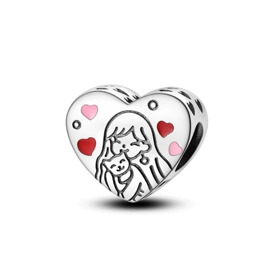 Cat Lover Charm Sterling Silver S925 Love Heart