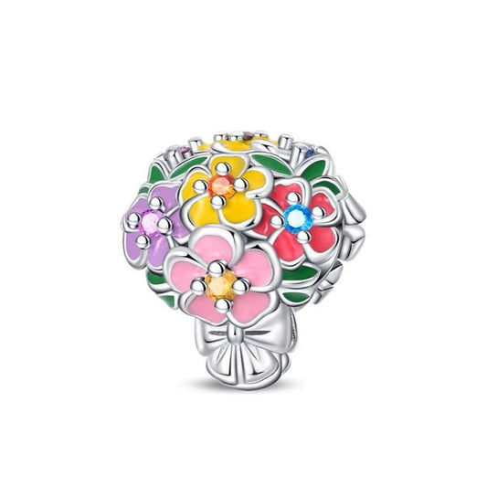 Colourful Bouquet Charm Sterling Silver S925 Ribbon Bow