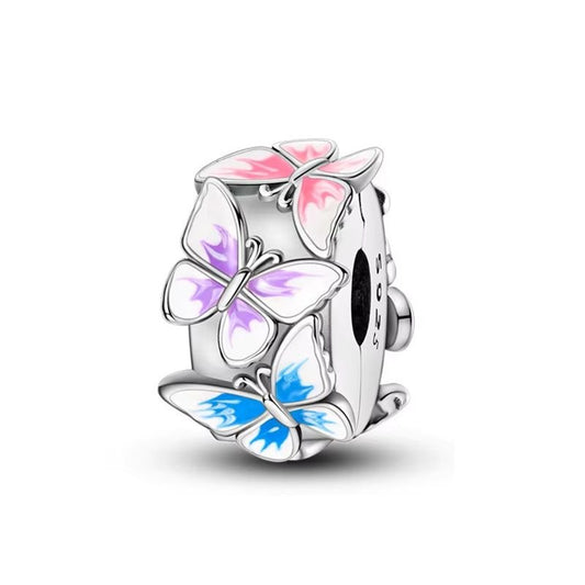Colourful Butterflies Clasp Sterling Silver S925 Blue Purple Pink