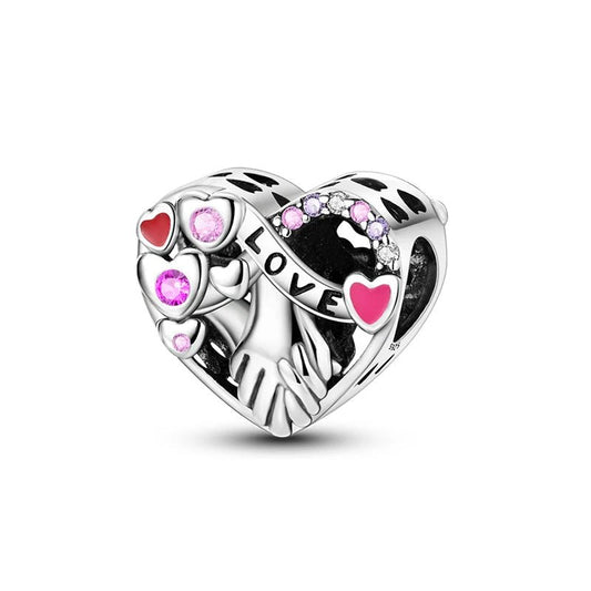 Couple Charm Sterling Silver S925 Holding Hands Love Heart