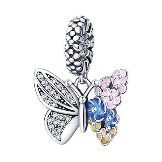 Dangling Butterfly Charm Sterling Silver S925 Floral Wing
