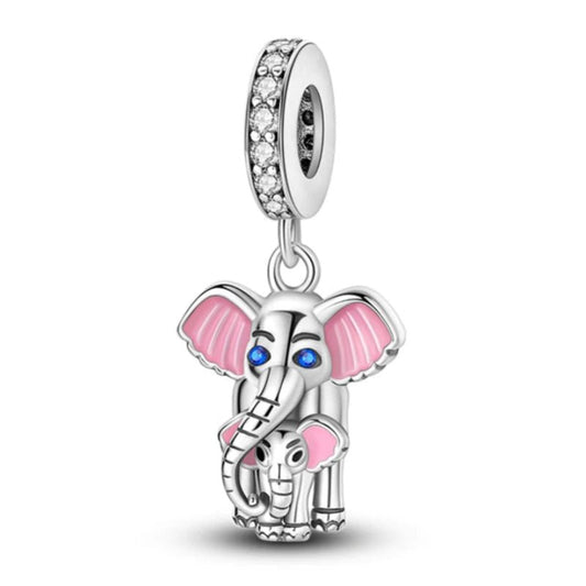 Elephant Charm Sterling Silver S925 Mother Baby
