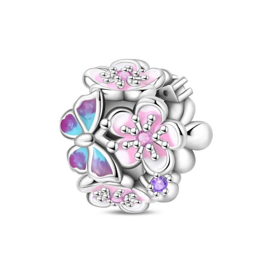 Floral Charm Sterling Silver S925 Butterfly Pink Purple Blue
