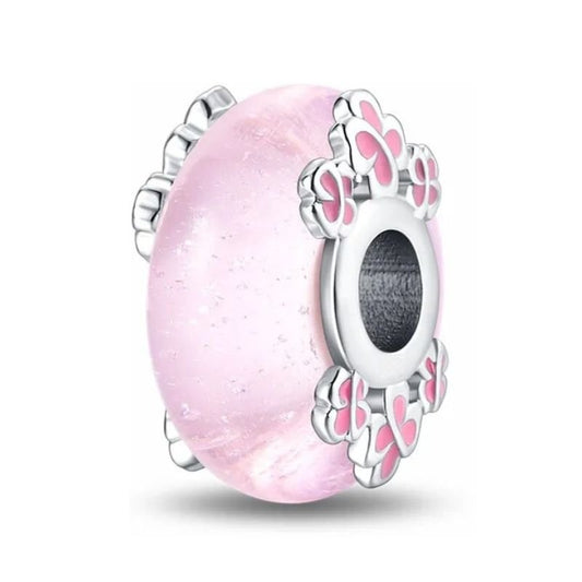 Floral Pink Charm Sterling Silver S925 Luminous Glass Bead