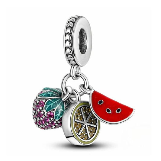 Fruit Charm Sterling Silver S925 Melon Strawberry Orange Dangling