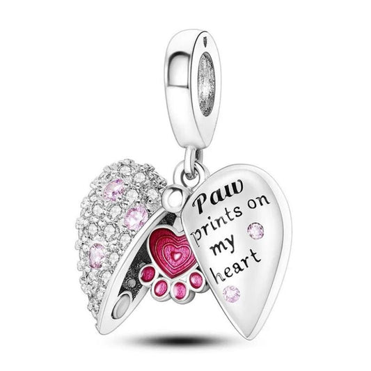 Hidden Pawprint Charm Sterling Silver S925 Love Heart Pink Meaningful Note