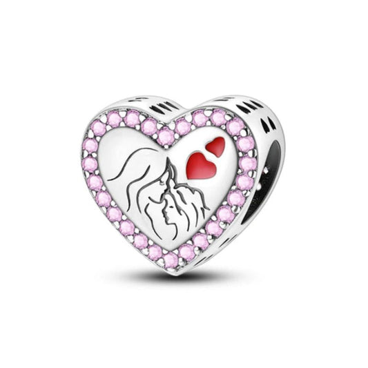 Mother Daughter Charm Sterling Silver S925 Pink Love Heart