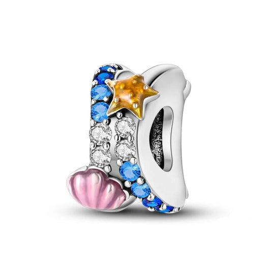Ocean Charm Sterling Silver S925 Orange Starfish Pink Shell