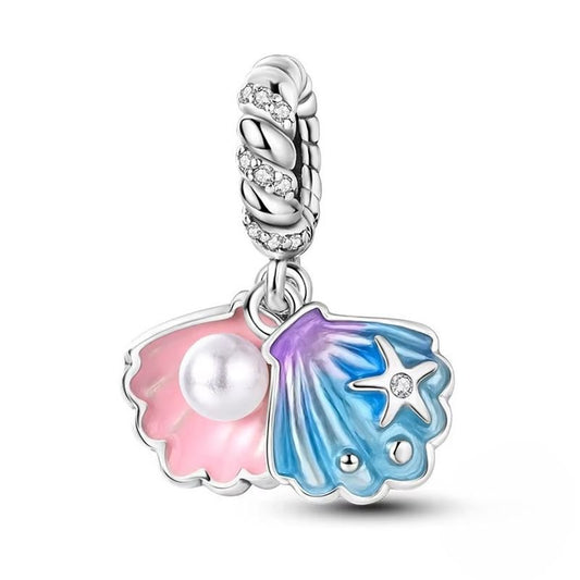 Opened Clam Charm Sterling Silver S925 Pearl Blue Purple