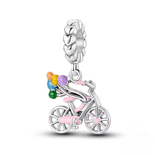 Pink Bicycle Charm Sterling Silver S925 Bike Colorful Balloons