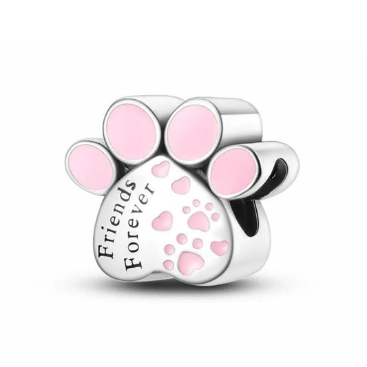 Pink Pawprint Charm Sterling Silver S925 Friends Forever Pet Cat Dog