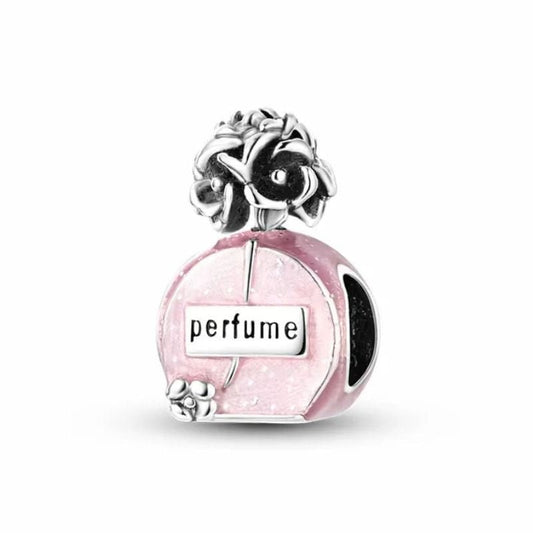 Pink Perfume Bottle Charm Sterling Silver S925 Floral Lid Beauty