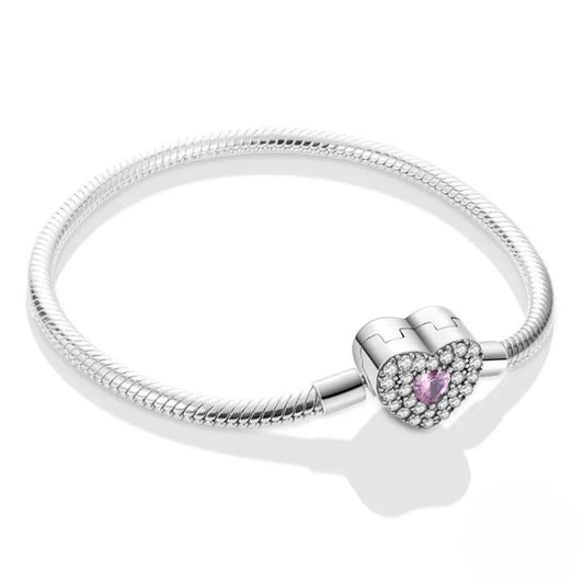 DIY Charm Bracelet with Love Heart Clasp Pink Sterling Silver S925