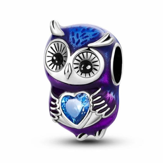 Purple Owl Charm Sterling Silver S925 Blue Love Heart