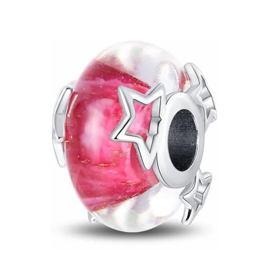 Star Charm Sterling Silver S925 Starry Pink Clear Glass Bead