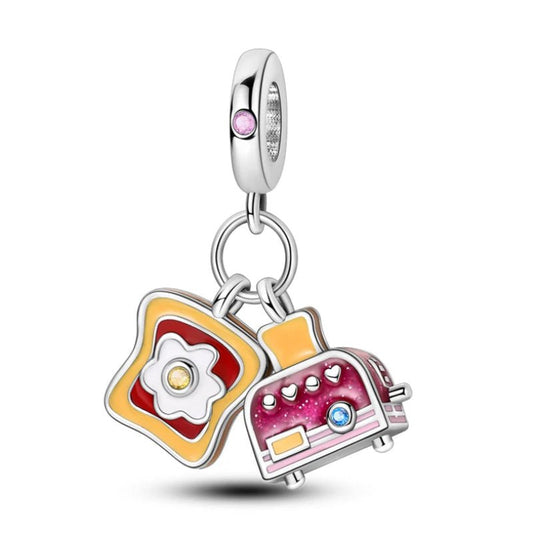 Toaster Charm Sterling Silver S925 Toast Jam Egg