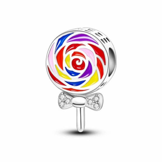 Colorful Lollypop Charm Sterling Silver S925 Red Yellow Sweets Candy