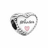 Sister Charm Love Heart Pink Heart Family Bumpy Edge 925 Sterling Silver