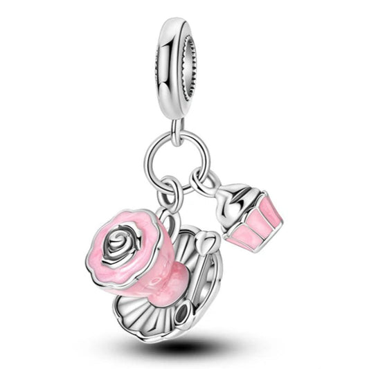Afternoon Tea Sterling Silver Plated Charm Pink Cupcake Teacup