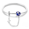 Travel Charm Bracelet with Airplane and World Globe Clasp Blue