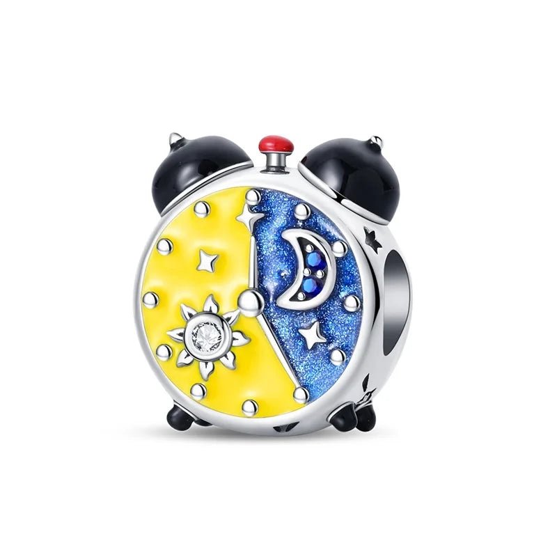 Alarm Clock Sterling Silver Plated Charm Night Morning