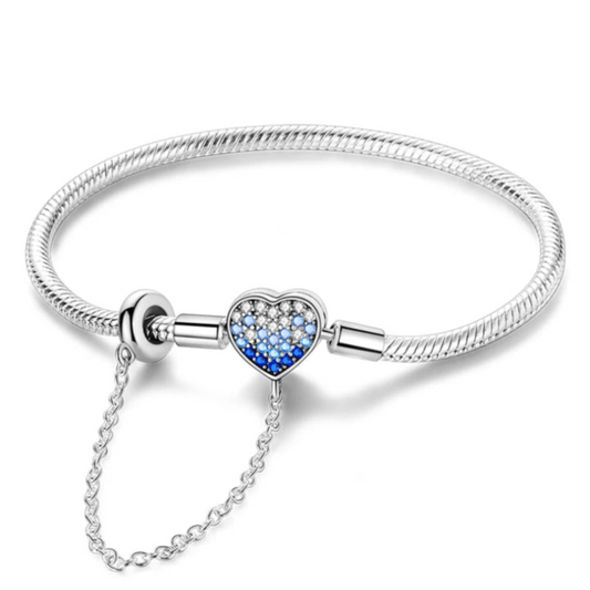 Charm Bracelet with Heart Clasp and Chain Blue