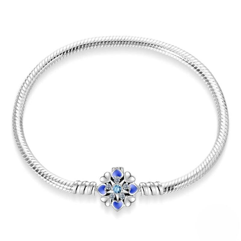 Sterling Silver Plated Charm Bracelet with Blue Clasp Mini Heart