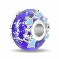 Starry Sterling Silver Plated Charm Blue Stars Glass Bead