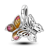 Butterfly Two Piece Charm Brown Pink Dangling