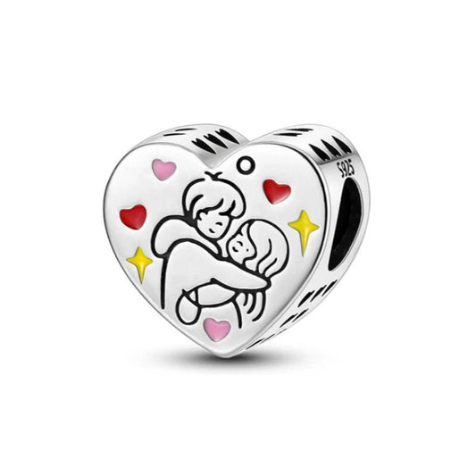Couple Love Heart Sterling Silver Plated Charm Hugging