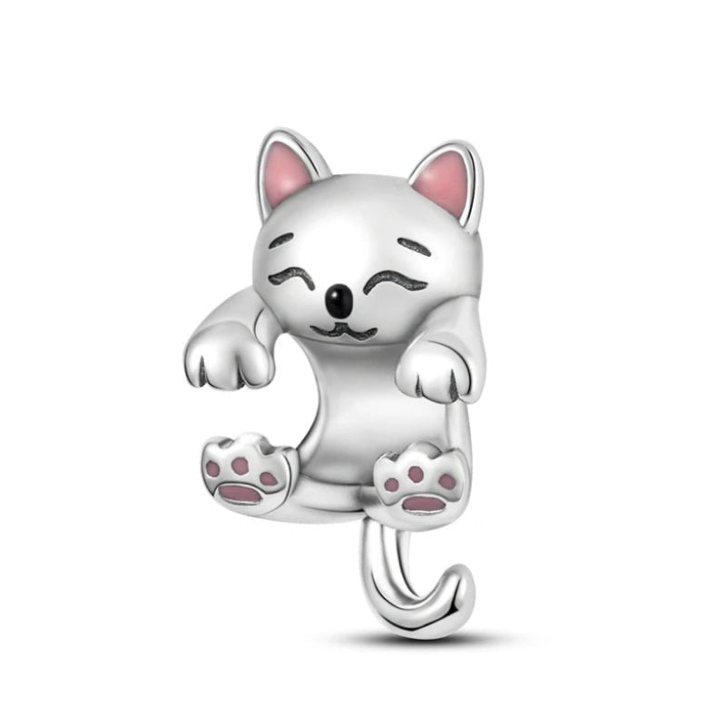 Cute Cat Sterling Silver Plated Charm Hugging Bracelet
