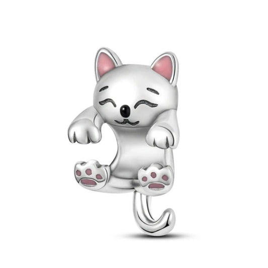 Cute Cat Sterling Silver Plated Charm Hugging Bracelet