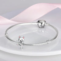Cute Cat Sterling Silver Plated Charm Hugging Bracelet