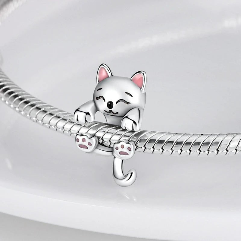 Cute Cat Sterling Silver Plated Charm Hugging Bracelet