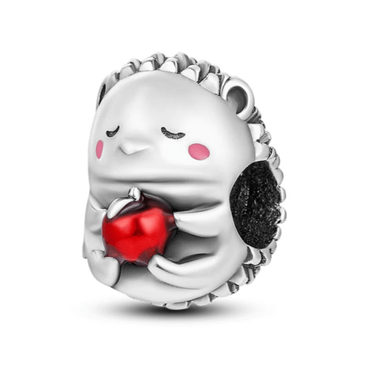 Cute Hedgehog Sterling Silver Plated Charm Red Apple