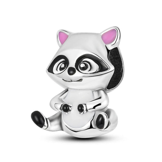 Cute Raccoon Sterling Silver Plated Charm Pink Ears