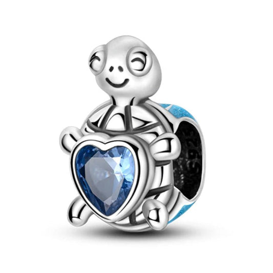 Cute Turtle Sterling Silver Plated Charm Blue Love Heart