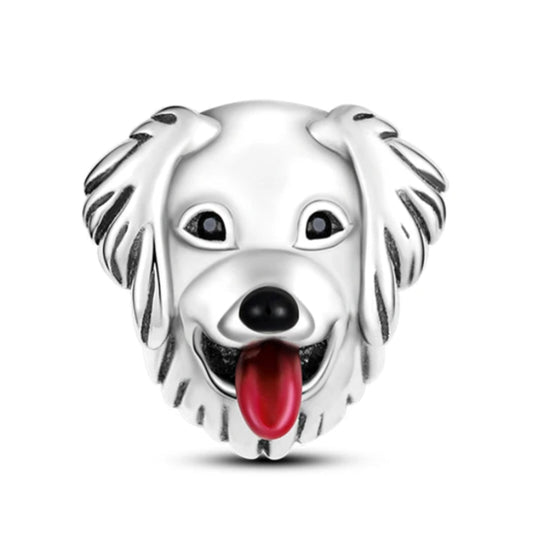 Dog Face Sterling Silver Plated Charm Retriever Red Tongue