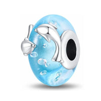 Dolphin Sterling Silver Plated Charm Blue Ocean Sea Glass Bead