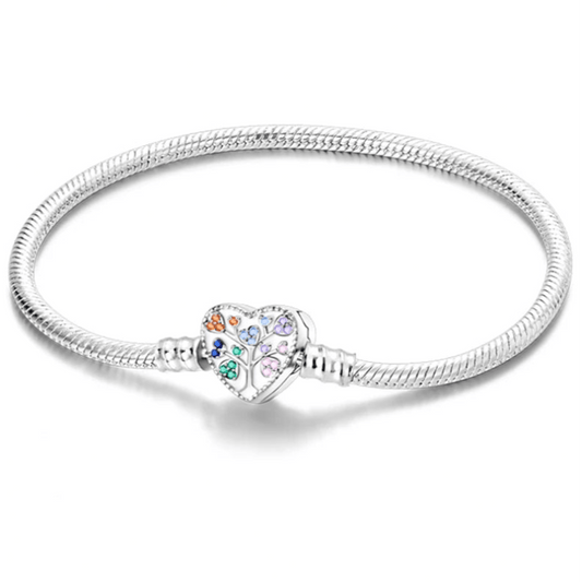 Family Charm Bracelet with Heart Clasp Colourful
