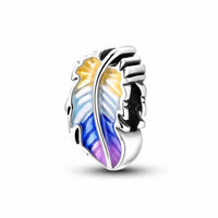 Colorful Feather Sterling Silver Plated Charm Purple Blue Yellow Bird