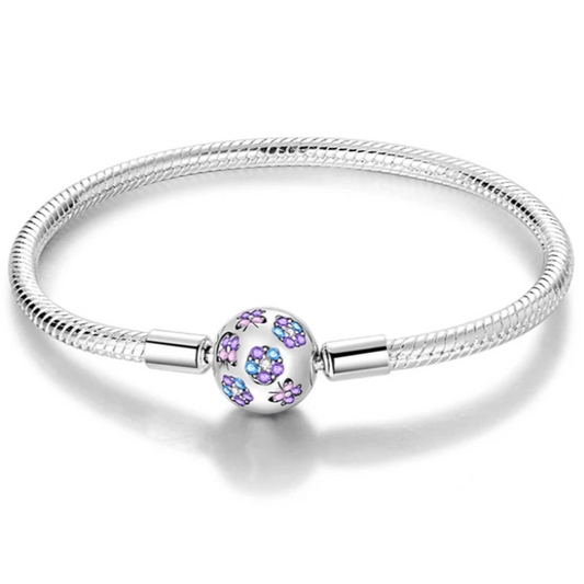 Charm Bracelet with Flower Butterfly Clasp Purple Blue