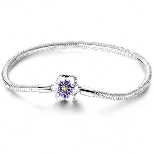Charm Bracelet with Flower Clasp Purple
