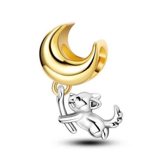 Flying Dog Sterling Silver Plated Charm Gold Color Moon