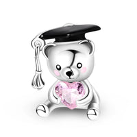 Graduation Day Sterling Silver Plated Charm Teddy Bear Pink Heart