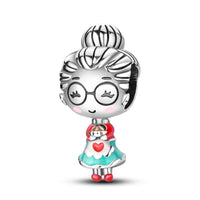 Grandma Sterling Silver Plated Charm Family Glasses Bun