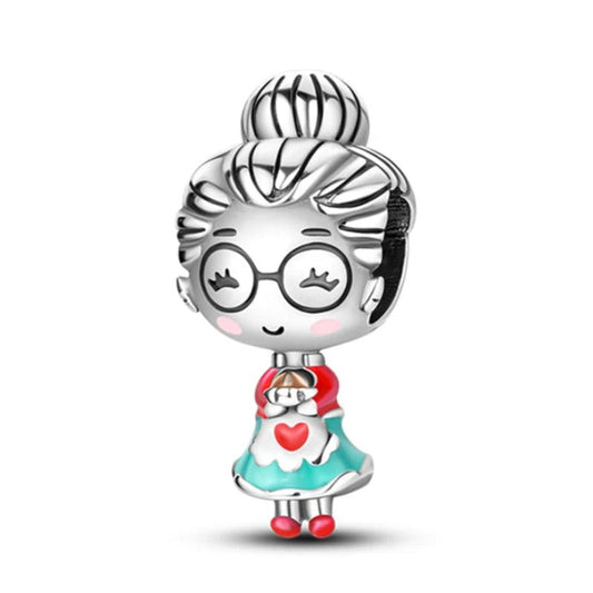 Grandma Sterling Silver Plated Charm Family Glasses Bun