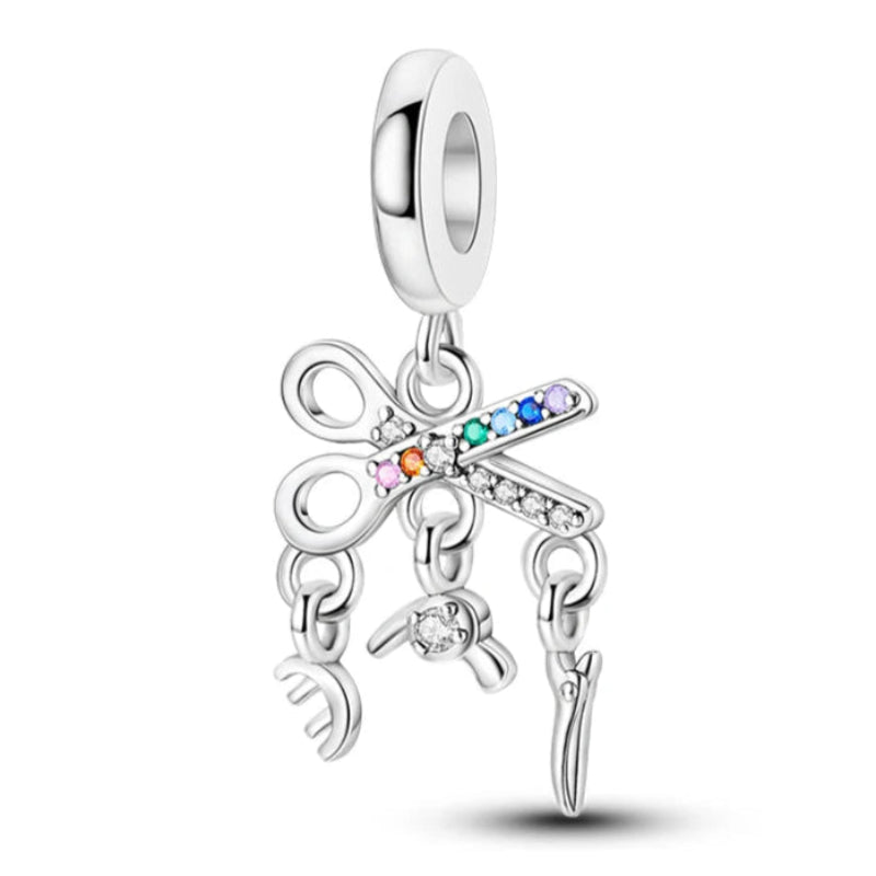 Hair Dresser Tools Sterling Silver Plated Charm Scissors Clip