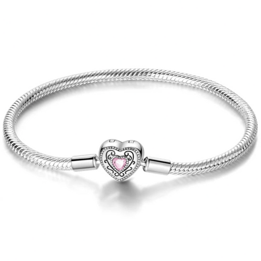 Charm Bracelet with Heart Clasp Pink