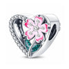 Pink Flower Charm Love Heart